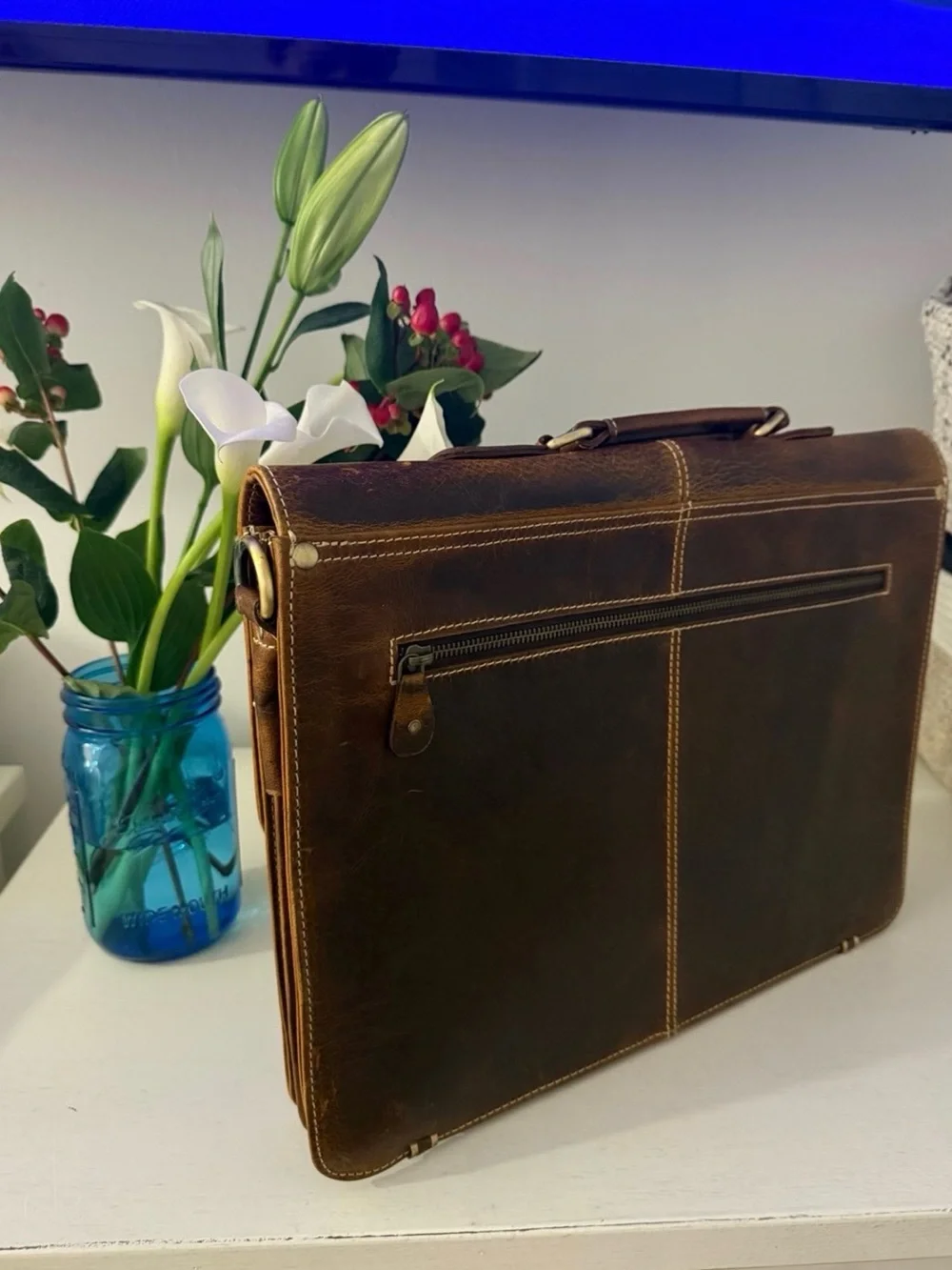 Brown Leather Briefcase - Classic Men's Bag